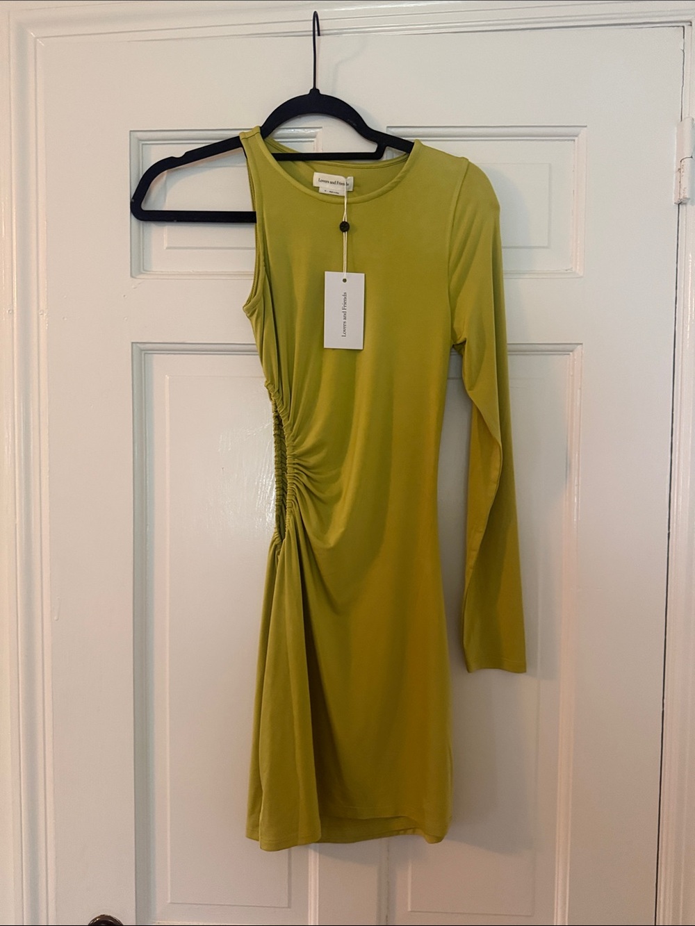 Lovers & Friends Lime Green Asymmetric Ruched One-Shoulder Dress w/tags